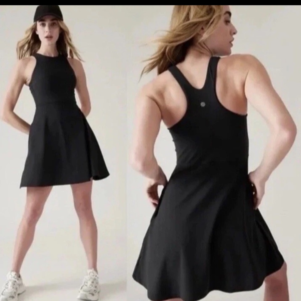 Athleta Conscious Athletic Knit A Line Dress Golf Tennis Pockets Black New L